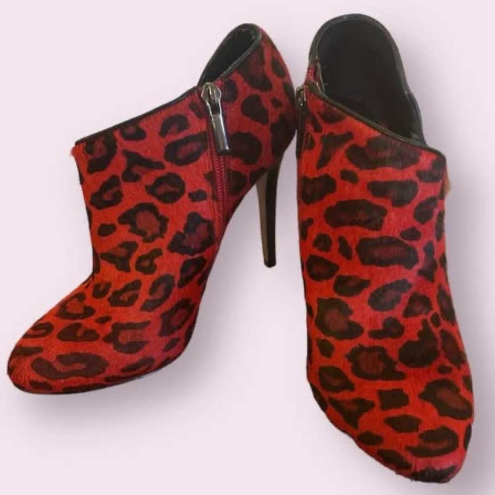 Red & Black Leopard Print Stiletto Ankle Bootie